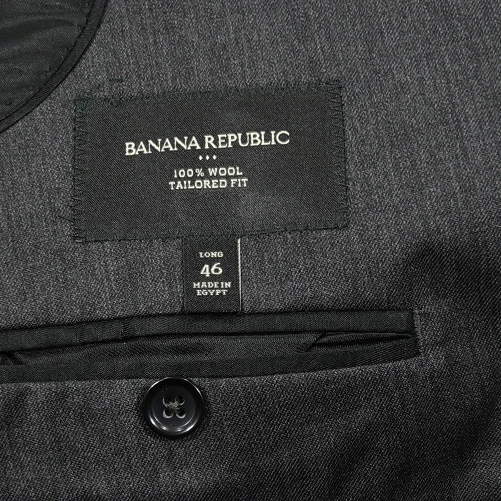 Banana Republic Suit Jacket Mens 46 Long Slim‎ Gray Wool Blazer Single-Breasted